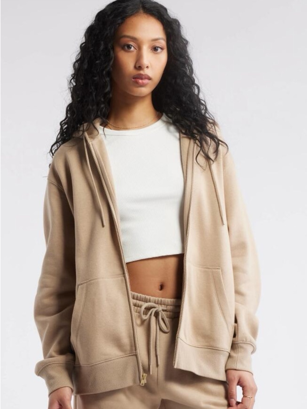 BP. Oversized Zip Fleece Hoodie Tan Savannah L